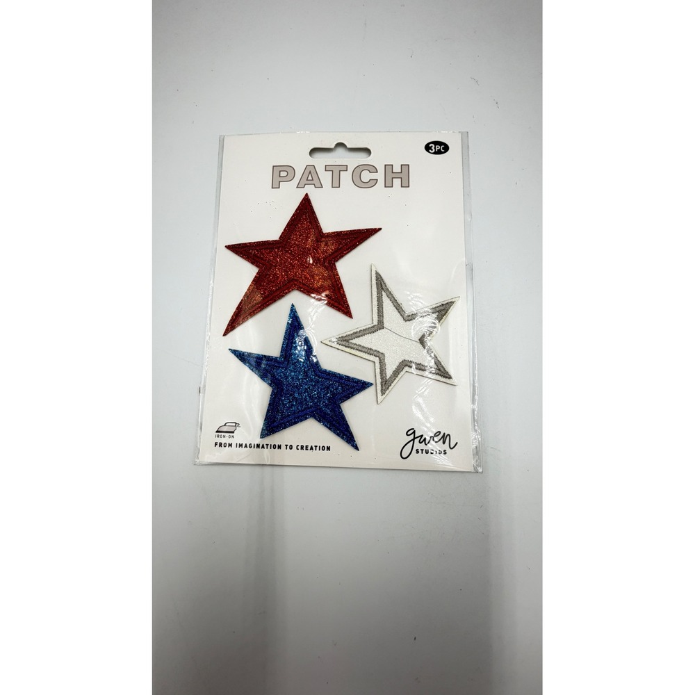 Gwen‎ Studios 3pc Glitter Star Iron On Patches Red White Blue GSAPP2324